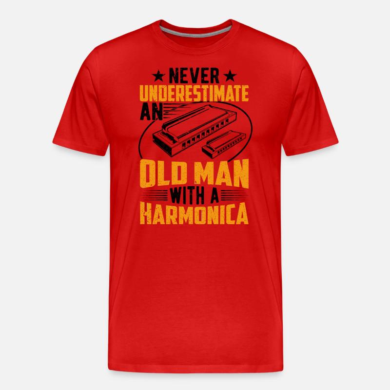 Old Man With A Harmonica - Men's Premium Organic T-Shirt - red