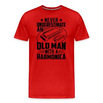 Vieil Homme Avec Un Harmonica - T-shirt bio Premium Homme - rouge - Devant - Damien (186cm)