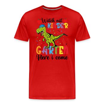 Hey kids, I'm coming, dinos, to school - Men's Premium Organic T-Shirt - red - Front - Damien (186cm)