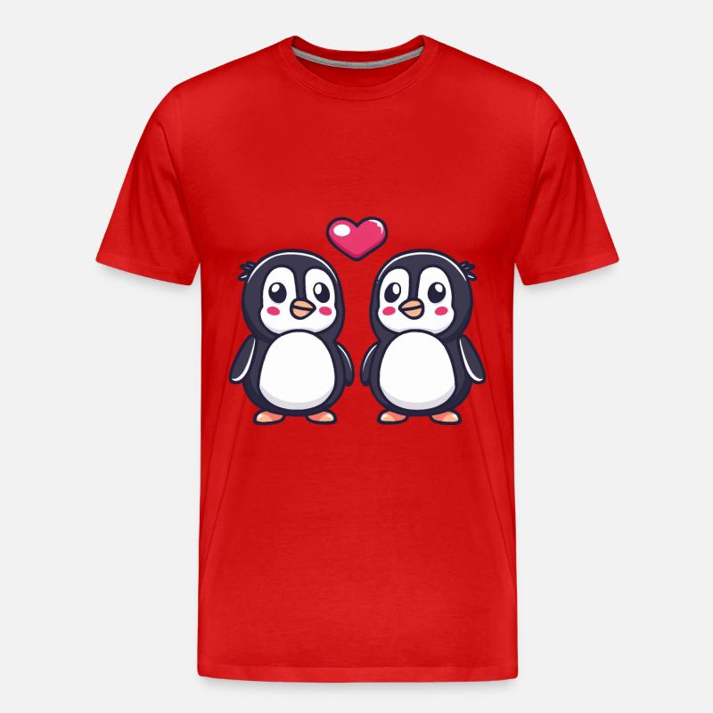 Pinguin Comic Paar Liebe - Männer Premium Bio T-Shirt - Rot