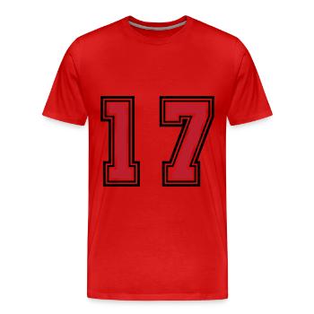 17 Symbole numérique - T-shirt bio Premium Homme - rouge - Devant - Damien (186cm)
