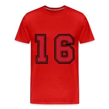 16 Symbole numérique - T-shirt bio Premium Homme - rouge - Devant - Damien (186cm)