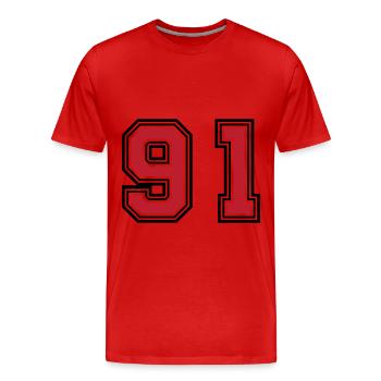 91 Symbole numérique - T-shirt bio Premium Homme - rouge - Devant - Damien (186cm)