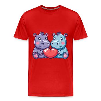 Hippopotamus Couple Love Couple In Love - Men's Premium Organic T-Shirt - red - Front - Damien (186cm)