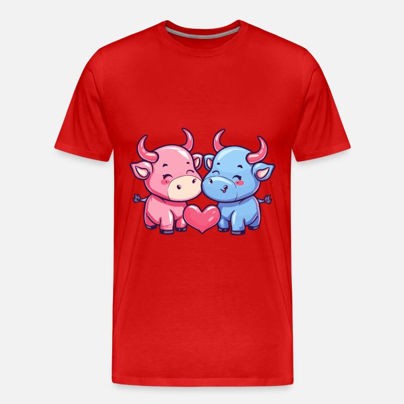 Stier Comic Paar Liebe - Männer Premium Bio T-Shirt - Rot