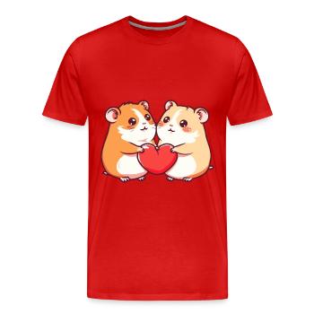 Hamster Couple Love Couple In Love - Men's Premium Organic T-Shirt - red - Front - Damien (186cm)