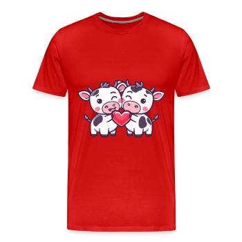 Cow Couple Love Couple In Love - Men's Premium Organic T-Shirt - red - Front - Damien (186cm)