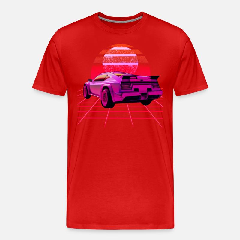 Retro Wave super Car Sunset - Männer Premium Bio T-Shirt - Rot