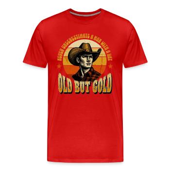 Vieil homme de cow-boy doré avec chapeau - T-shirt bio Premium Homme - rouge - Devant - Damien (186cm)