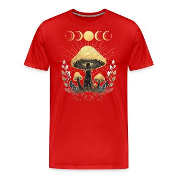 Champignon Champignons Fleur Floral Pleine Lune Demi-Lune - T-shirt bio Premium Homme - rouge - Devant - Damien (186cm)