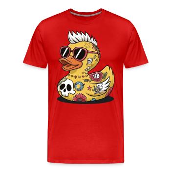 Ente Gummi Ente Punk Heavy Metal Tier Vogel - Männer Premium Bio T-Shirt - Rot - Vorne - Damien (186cm)