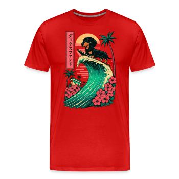 Dachshund Sausage Dog Wiener Japanese Surfing - Men's Premium Organic T-Shirt - red - Front - Damien (186cm)
