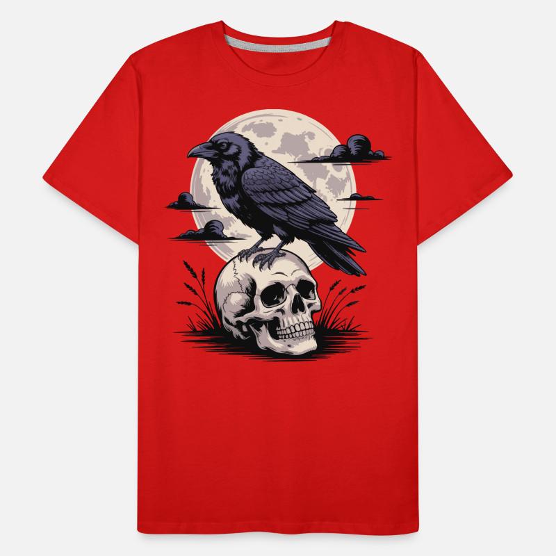 Black Raven Skull Full Moon Dark Gothic Emo Dark Men's Premium Organic T-Shirt