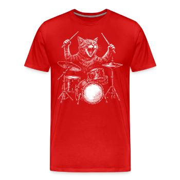 Schlagzeuger Katze Tier Schlagzeug Set Musiker Perkussion - Männer Premium Bio T-Shirt - Rot - Vorne - Damien (186cm)