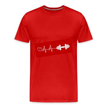 Hantel Herzschlag - Männer Premium Bio T-Shirt - Rot - Vorne - Damien (186cm)
