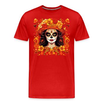 Los Muertos Jour Des Morts Femme Halloween - T-shirt bio Premium Homme - rouge - Devant - Damien (186cm)
