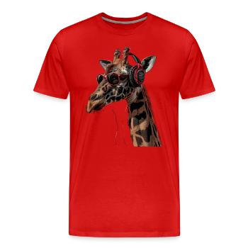 Girafe motif animal animal amoureux des écouteurs Art - T-shirt bio Premium Homme - rouge - Devant - Damien (186cm)