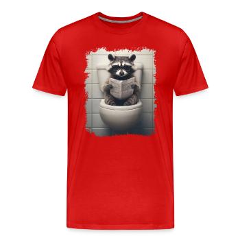 Lustiger Waschbär auf Klo mit Zeitung Zoo Haustier - Männer Premium Bio T-Shirt - Rot - Vorne - Damien (186cm)