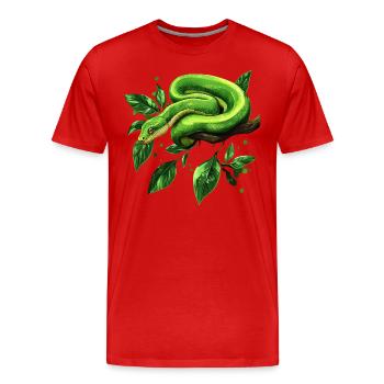 Arbre vert Python Serpents Amoureux Terrarium - T-shirt bio Premium Homme - rouge - Devant - Damien (186cm)