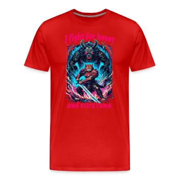 Medieval Cat Tuna Artwork Honor Honor - Men's Premium Organic T-Shirt - red - Front - Damien (186cm)