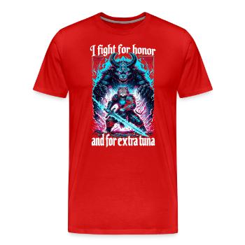 Medieval Cat Tuna Artwork Honor Honor - Men's Premium Organic T-Shirt - red - Front - Damien (186cm)