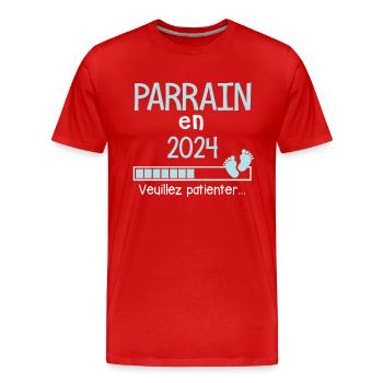 Parrain en 2024 Cadeau Annonce de grossesse humour - T-shirt bio Premium Homme - rouge - Devant - Damien (186cm)