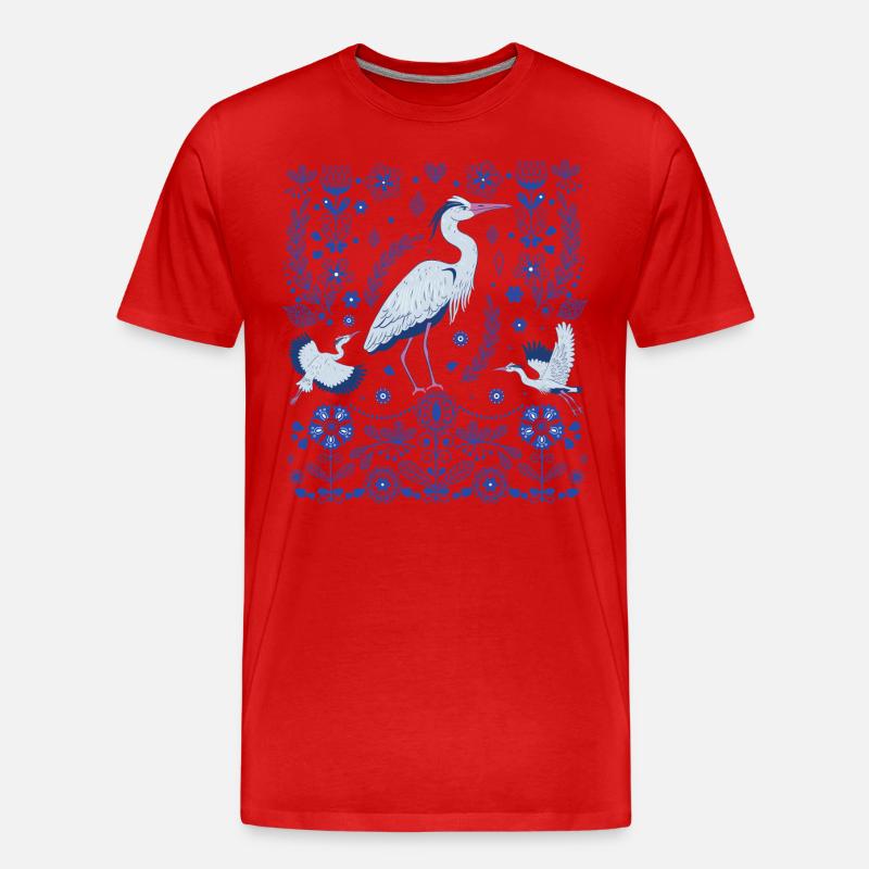 Großer Blaureiher Volkskunst - Männer Premium Bio T-Shirt - Rot