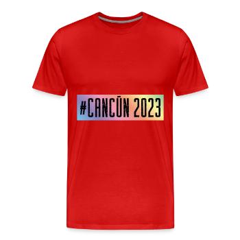 Cancun 2023 - Männer Premium Bio T-Shirt - Rot - Vorne - Damien (186cm)
