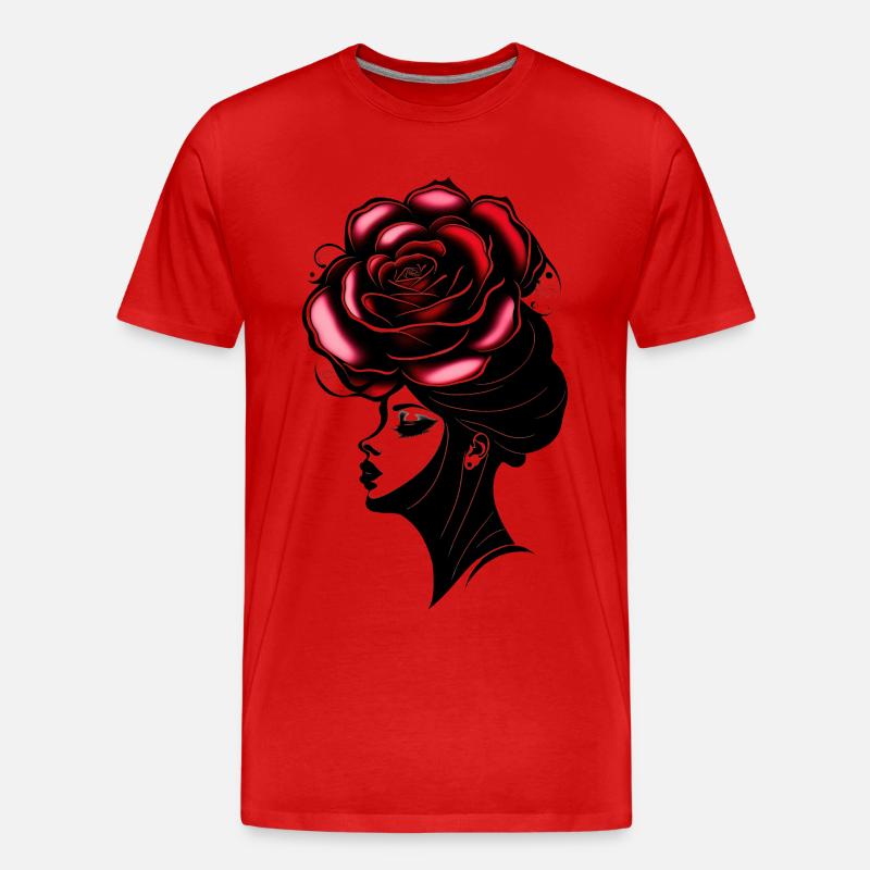 Kvinde Line Art, Moderne Blomster Kvinde - Herre Premium T-shirt økologisk - rød