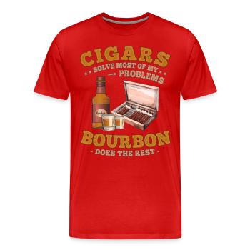 Cigars and Bourbon Whisky Funny Saying - Men's Premium Organic T-Shirt - red - Front - Damien (186cm)
