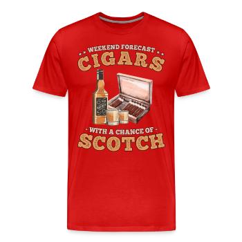 Weekend Forecast Cigars with a Chance of Scotch - Men's Premium Organic T-Shirt - red - Front - Damien (186cm)