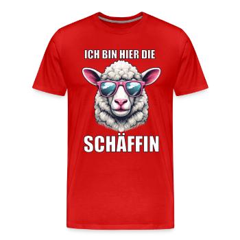 Ich bin hier die Schäffin Schaf Schafe Schäfer Mäh - Männer Premium Bio T-Shirt - Rot - Vorne - Damien (186cm)