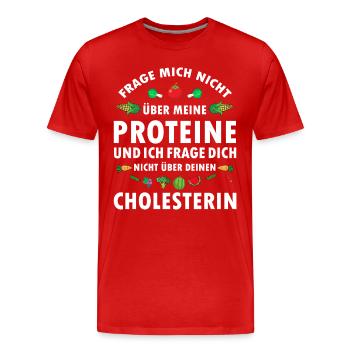 Frage mich nicht über Proteine Veganer Sprüche - Männer Premium Bio T-Shirt - Rot - Vorne - Damien (186cm)