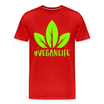 Hashtag Veganlife mit einem Blatt veganes Leben - Männer Premium Bio T-Shirt - Rot - Vorne - Damien (186cm)