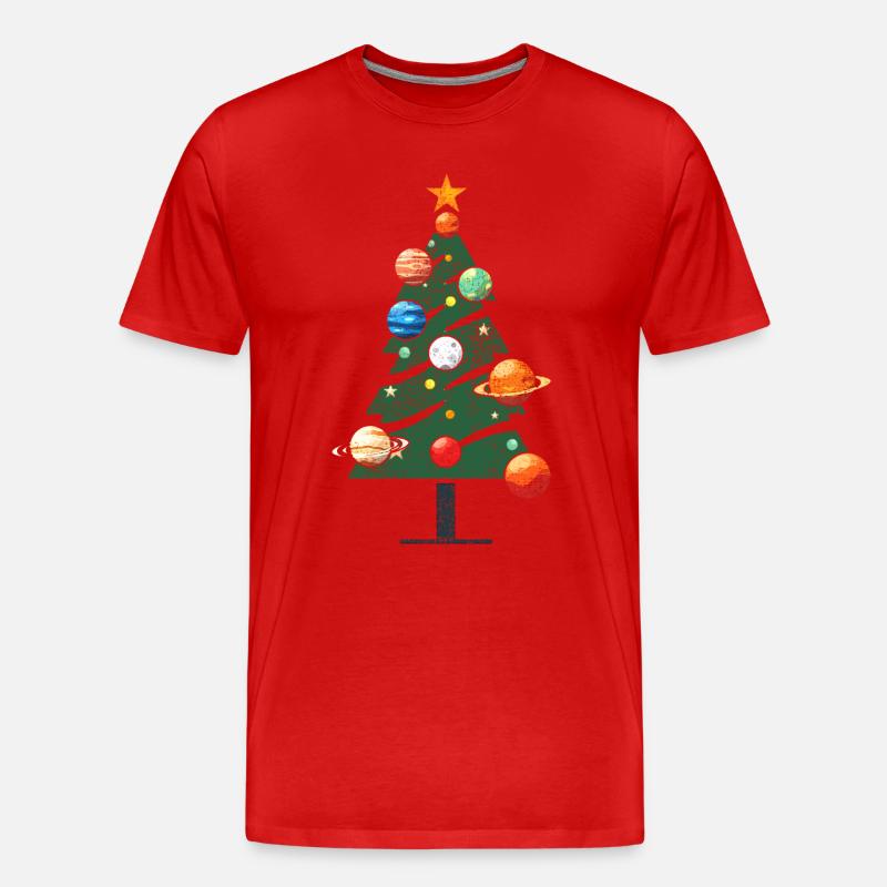 Weihnachtsbaum mit Planeten - Männer Premium Bio T-Shirt - Rot