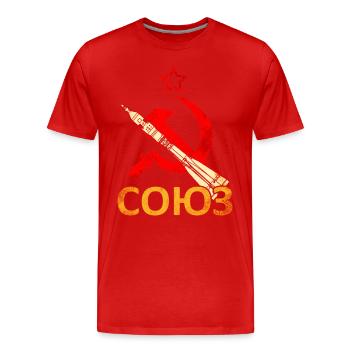 Fusée Soyouz Union soviétique - T-shirt bio Premium Homme - rouge - Devant - Damien (186cm)