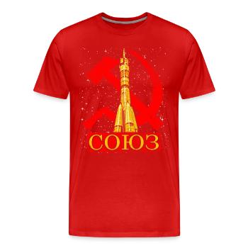 Fusée Soyouz Union soviétique - T-shirt bio Premium Homme - rouge - Devant - Damien (186cm)