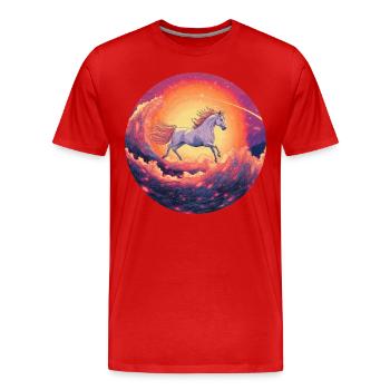 Galaktisches Pferd in violettem Meer - Männer Premium Bio T-Shirt - Rot - Vorne - Damien (186cm)