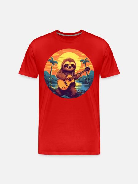 Sloth Guitar Sunset - Men's Premium Organic T-Shirt - red