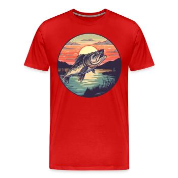 Pêche au sandre au coucher du soleil - T-shirt bio Premium Homme - rouge - Devant - Damien (186cm)