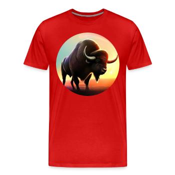 Vache, Buffle, Taureau, Bison au coucher du soleil - Nat - T-shirt bio Premium Homme - rouge - Devant - Damien (186cm)