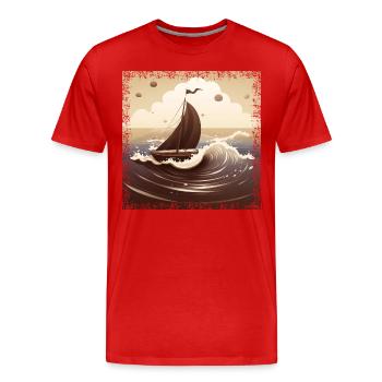 Dériveur brun chocolat sur mer agitée - T-shirt bio Premium Homme - rouge - Devant - Damien (186cm)