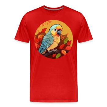 Autumn parrot: sunset and foliage - Men's Premium Organic T-Shirt - red - Front - Damien (186cm)