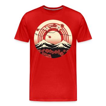 Montagnes de Kyoto : cerisiers en fleurs et drapeau - T-shirt bio Premium Homme - rouge - Devant - Damien (186cm)