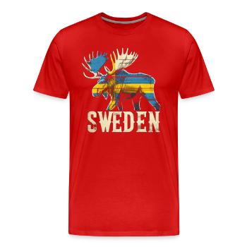 Moose with Sweden flag - Men's Premium Organic T-Shirt - red - Front - Damien (186cm)