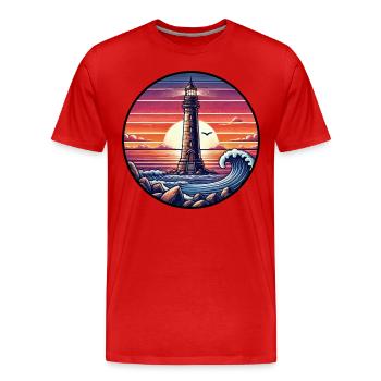 Leuchtturm Sonnenuntergang Ozean Meer Romantik - Männer Premium Bio T-Shirt - Rot - Vorne - Damien (186cm)