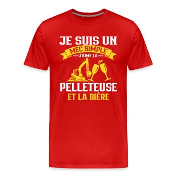 Un Mec Simple J'aime La Pelleteuse Et La Bière - T-shirt bio Premium Homme - rouge - Devant - Damien (186cm)