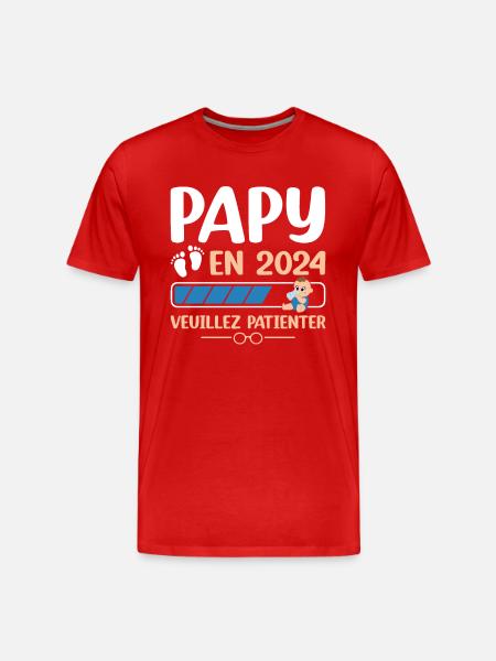 Papy En 2024 Veuillez Patienter - T-shirt bio Premium Homme - rouge