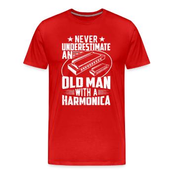 Vieil Homme Avec Un Harmonica - T-shirt bio Premium Homme - rouge - Devant - Damien (186cm)