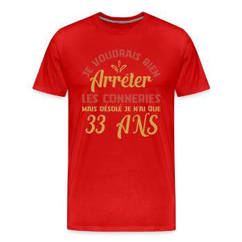 Je N'ai Que 33 Ans Anniversaire Cadeau Vintage Âge - T-shirt bio Premium Homme - rouge - Devant - Damien (186cm)